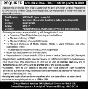 pak army latest job